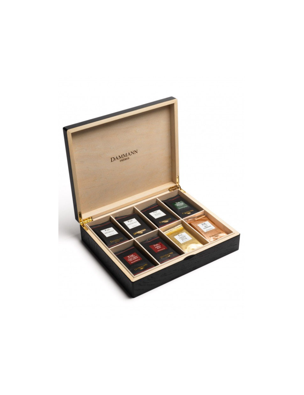 Coffret à Thés en bois noir 48 sachets cristal suremballés Dammann